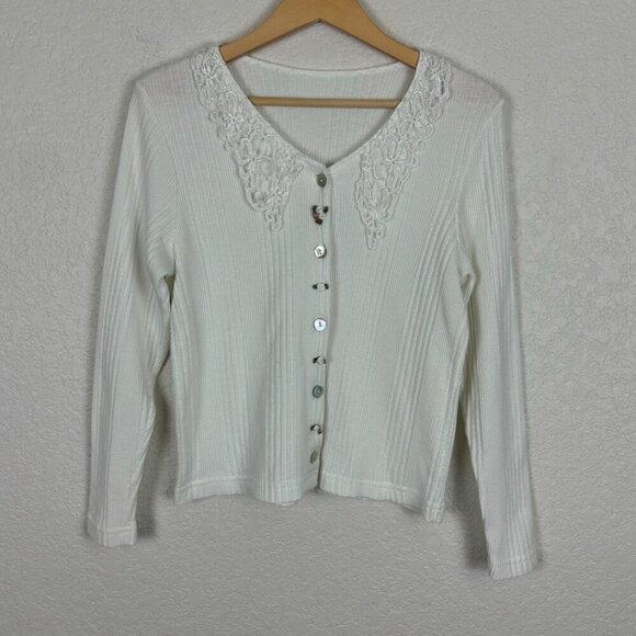 White Button-Up‎ Top With Lace Collar Womens Small Cottagecore Grandma Coquette - Picture 1 of 7